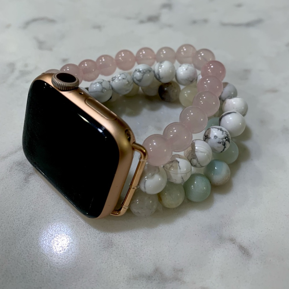 38/40mm Gemstone Apple Watch band. Pink Quartz, white howlite and amazonite.